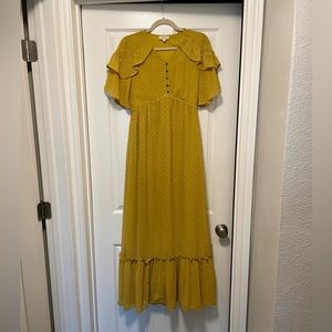Bohme | Orange Creek LA Women's Maxi Dress Yellow Cottage Swiss Dot Small